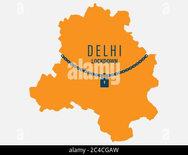 L'Inde verrouillage national de l'État de delhi en raison de la crise du coronavirus covid-19 maladie. L'Inde est verrouillée avec delhi MAP concept de l'Inde verrouillage national Illustration de Vecteur