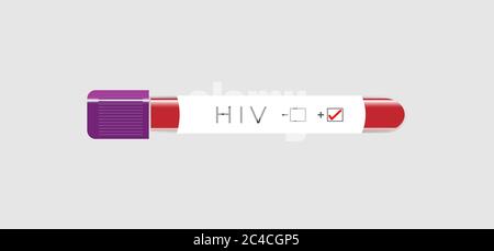 Tube de prélèvement sanguin avec étiquette de test VIH sur l'illustration du vecteur d'infection à VIH Illustration de Vecteur