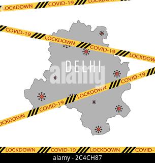 L'Inde verrouillage national de l'État de delhi en raison de la crise du coronavirus covid-19 maladie. L'Inde est verrouillée avec delhi MAP concept de l'Inde verrouillage national Illustration de Vecteur