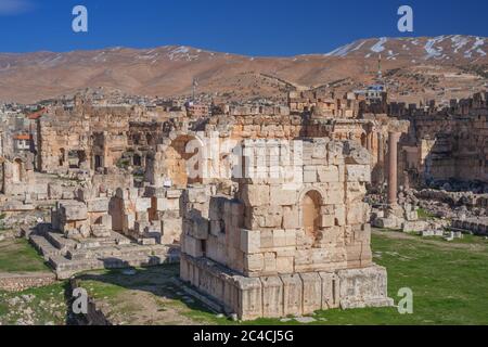 Ruines du temple, Baalbek, vallée de la Bekaa, Liban Banque D'Images