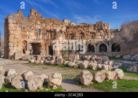 Ruines du temple, Baalbek, vallée de la Bekaa, Liban Banque D'Images