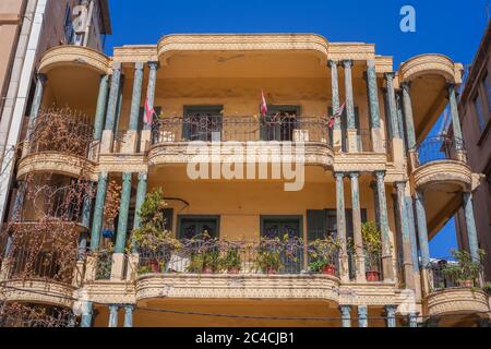 Maison d'époque, rue dans la vieille ville, Beyrouth, Liban Banque D'Images