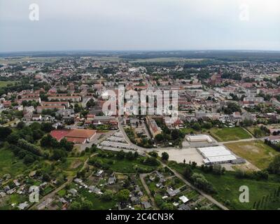 Vue aérienne de Pasewalk, une ville dans le quartier Vorpommern-Greifswald, dans l'État de Mecklembourg-Vorpommern en Allemagne. Situé sur la rivière Uecker Banque D'Images