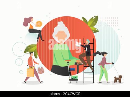 Prendre soin de l'illustration à plat du concept de vecteur âgé Illustration de Vecteur