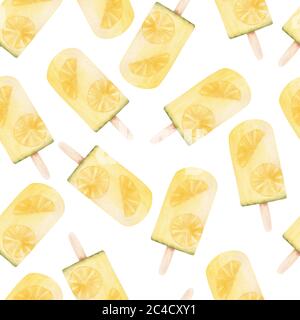 Papier numérique à la crème glacée au citron. Clipart aquarelle peint à la main sur fond blanc. Papier peint et décor de cuisine. Banque D'Images