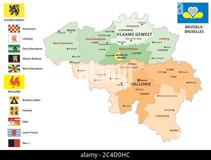 carte vectorielle administrative et politique de belgique avec drapeau Illustration de Vecteur