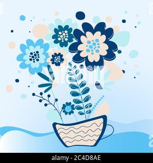 Bouquet de fleurs dans une tasse. Carte rétro pour la fête des mères. Illustration vectorielle. Illustration de Vecteur