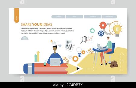 Partagez vos idées, modèle de site Web créatif, illustration vectorielle plate Illustration de Vecteur