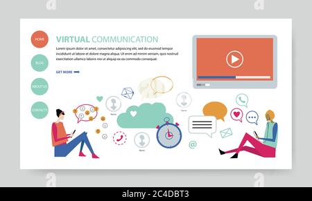 Communication virtuelle, modèle de site Web créatif, illustration vectorielle plate Illustration de Vecteur