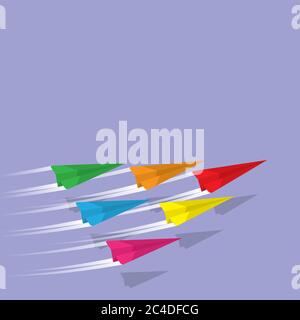 Groupe de simples avions en papier volant comme concept d'unité dans la diversité Illustration de Vecteur