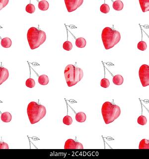 Papier numérique aux fruits d'été rouges et aux fraises. Clipart à motif sans couture. Scrapbooking, bricolage, textile, tissus graphiques. Isolé sur le backgro blanc Banque D'Images