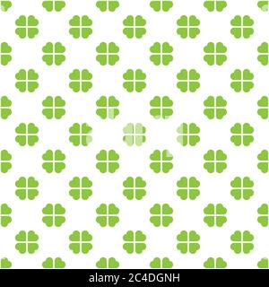 Mosaïque de motif vectoriel abstrait sans couture de trèfle vert à quatre feuilles en diagonale sur fond blanc. Saint Patric jour et papier peint naturel simple design. Illustration de Vecteur