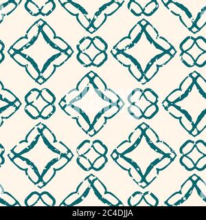 Arrière-plan à motif vectoriel sans couture en treillis marocain. Painly main formes dessinées sarcelle et fond blanc. Texture grince pour un look vieilli Illustration de Vecteur