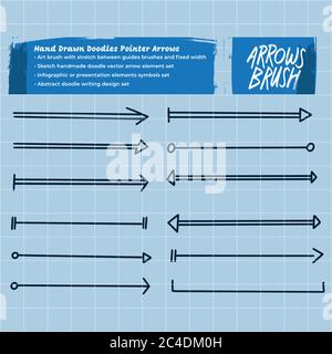 Éléments de conception de flèches d'esquisse dessinées à la main. Flèches ensemble de contours de forme de différentes variations. Illustration de Vecteur