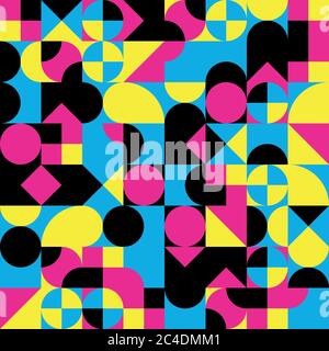 Design rétro géométrique abstrait. Motif vectoriel sans couture en couleurs CMJN. Illustration de Vecteur