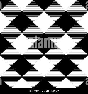 Motif écossais de bûcherons en noir et blanc. Disposition diagonale. Motif vectoriel transparent. Simple motif textile vintage. Illustration de Vecteur