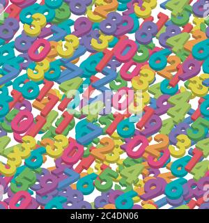Mosaïque de chiffres 3D colorés. Contexte des nombres. Motif vectoriel sans couture. Illustration de Vecteur