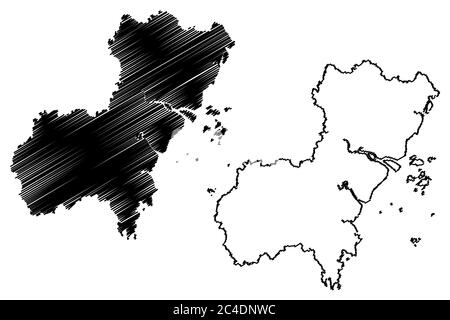 Wenzhou City (République populaire de Chine, province de Zhejiang) carte illustration vectorielle, scribble sketch ville de Yongjia, IU Ciou, IU Tsiu carte Illustration de Vecteur