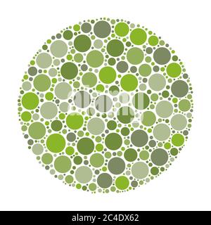 Cercle composé de points dans des tons de vert. Illustration vectorielle abstraite inspirée par le test médical Ishirara pour la cécité des couleurs. Illustration de Vecteur