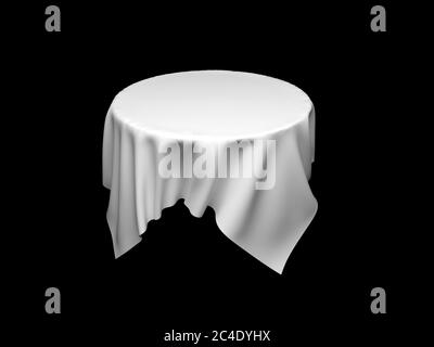 Nappe blanche sur table ronde invisible. Sur fond noir Banque D'Images