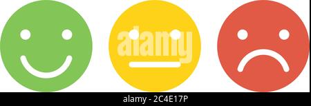 Émoticônes de base définies. Trois expressions faciales de l'échelle de rétroaction - de positif à négatif. Icônes vectorielles simples. Illustration de Vecteur