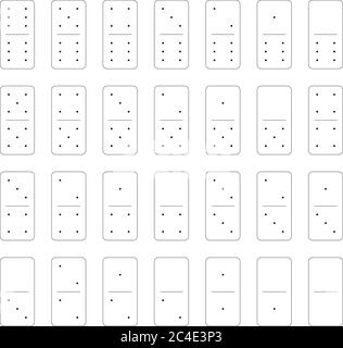 Ensemble Domino de 28 tuiles. Pièces blanches avec points noirs. Illustration simple à vecteur plat. Illustration de Vecteur