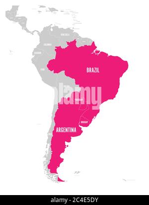 Carte des pays du MERCOSUR. Association commerciale sud-américaine. Rose Etats membres mis en exergue Brésil, Paraguay, Uruguay et Argetina. Depuis décembre 2016. Illustration de Vecteur