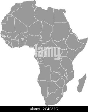 Carte simple et plate grise du continent africain avec frontières nationales isolées sur fond blanc. Illustration vectorielle. Illustration de Vecteur