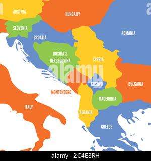 Carte politique des Balkans - Etats de la péninsule des Balkans. Illustration vectorielle colorée. Illustration de Vecteur