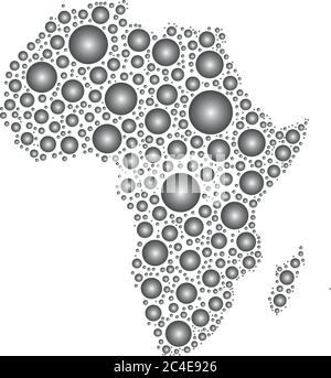 Silhouette du continent africain. Mosaïque de gris gouttes de pluie arrondies sur fond blanc. Illustration de la carte vectorielle. Illustration de Vecteur