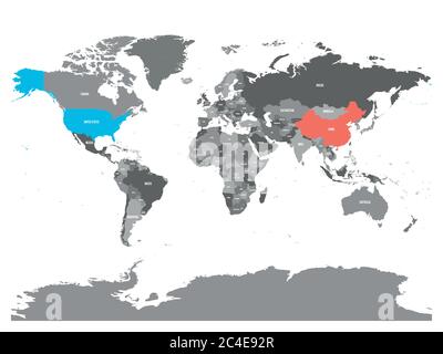 Les Etats-Unis et la Chine ont mis en relief sur la carte politique du monde. Illustration vectorielle. Illustration de Vecteur