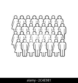 Grand groupe d'hommes et de femmes. Foule mixte d'hommes et de femmes. Icônes de ligne simples People. Lignes droites. Illustration vectorielle. Illustration de Vecteur