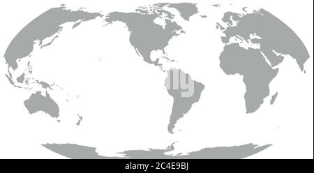 Carte du monde dans Robinson projection. Centré sur les Amériques. Silhouette de terre grise unie. Illustration vectorielle. Illustration de Vecteur