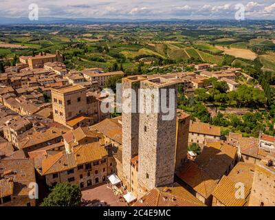 Les tours jumelles de San Gimignano, Toscane, Italie. Banque D'Images