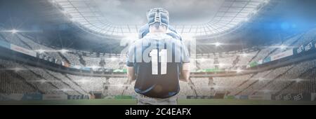 Image numérique composite d'un joueur de rugby dans un stade sportif Banque D'Images