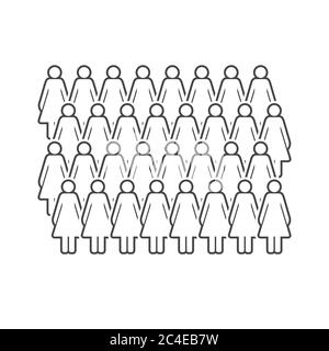 Grand groupe de femmes. Foule féminine. Icônes de ligne simples People. Lignes droites. Illustration vectorielle. Illustration de Vecteur
