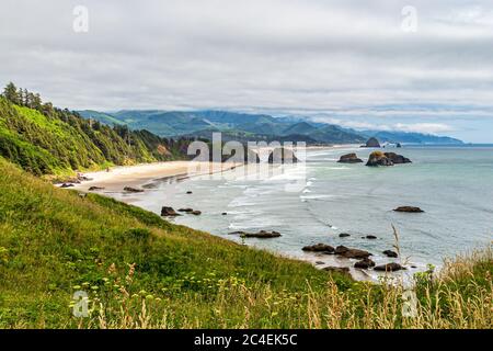 Vue sur Crescent Beach sur la côte de l'Oregon Banque D'Images