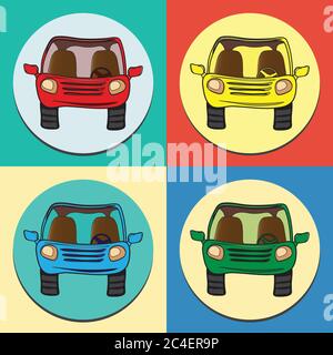 Ensemble vectoriel de voitures colorées. Vue avant, isolée. Illustration de Vecteur