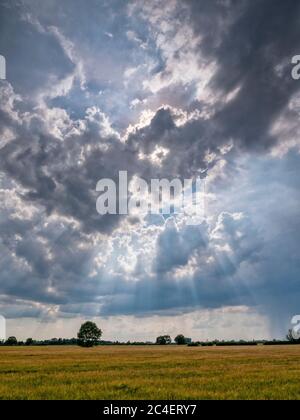 Willingham Cambridgeshire, Royaume-Uni. 26 juin 2020. Les orages et les nuages orageux traversent le paysage plat de marais tandis que la vague de chaleur apporte un temps chaud et humide. Crédit : Julian Eales/Alay Live News Banque D'Images