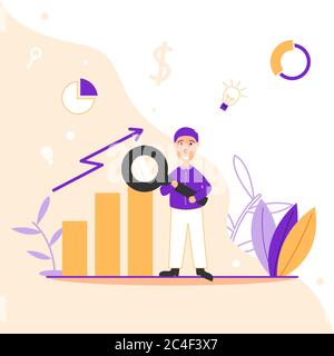 personnes tenant une loupe - analyse de marketing dans un modèle plat - illustration pour la page d'arrivée Illustration de Vecteur