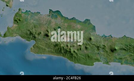Jawa Barat, province d'Indonésie. Imagerie satellite. Forme entourée par rapport à sa zone de pays. Rendu 3D Banque D'Images
