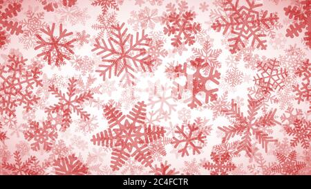 Fond de Noël de nombreuses couches de flocons de neige de formes, tailles et transparence différentes. Rouge sur blanc Illustration de Vecteur