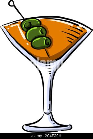 Cocktail avec olives, illustration, vecteur sur fond blanc Illustration de Vecteur