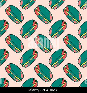 Motif macarons, motif sans couture sur fond rose. Illustration de Vecteur