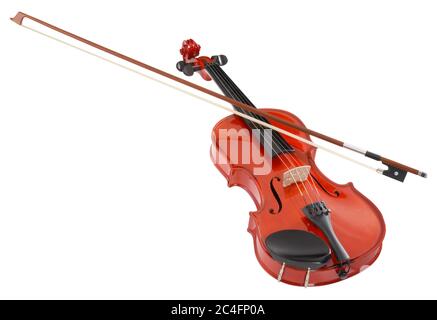 violon avec arc ou violon avec violon sur fond blanc Banque D'Images