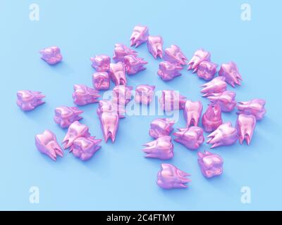 Dents molaires roses sur fond bleu vif. Concept de soins dentaires minimaux. illustration 3d Banque D'Images