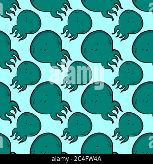 Motif poulpe, motif sans couture sur fond bleu. Illustration de Vecteur