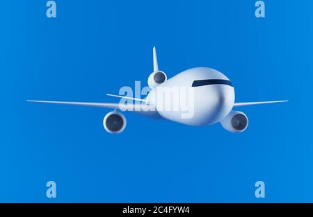 Rendu 3D d'un avion moderne générique blanc sur fond bleu vif Banque D'Images