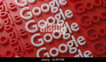 Google Typographie multiple sur Red Wall 3D Rendering Banque D'Images