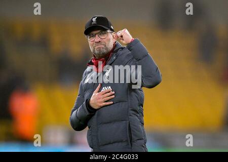 Wolverhampton, GROSSBRITANNIEN. 23 janvier 2020. Firo: 23.01.2020, football, PREMIER LEAGUE, saison 2019/2020, Wolverhampton Wanderers - FC Liverpool coach Manager Jurgen Klopp célèbre, jubilation | usage dans le monde crédit: dpa/Alay Live News Banque D'Images